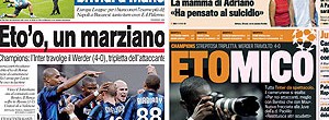 Jornais italianos exaltam atuação exuberante de Eto´o: ‘Um marciano’ (Reprodução)