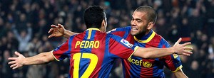 Barça vence com dois passes de 
Daniel Alves e dois gols de Pedro (Reuters)
