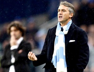 Roberto Mancini no jogo entre Manchester City e Lech