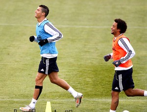 Cristiano Ronaldo e Marcelo no treino do Real Madrid