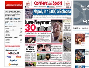 Reprodução corriere dello sport neyar santos 30 milhões juventus (Foto: Reprodução Corriere dello Sport)