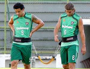 Fred e Rafael Moura no treino do Fluminense (Foto: Ivo Gonzalez / Agência O Globo)