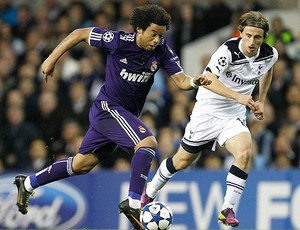 Marcelo na partida do Real Madrid contra o Tottenham (Foto: AP)