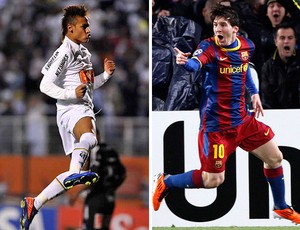 MONTAGEM - Neymar Santos e Messi Barcelona (Foto: Ricardo Saibun / Site Oficial do Santos e Agência Reuters)