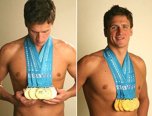 Ryan Lochte posa com as medalhas do Mundial de Xangai (Foto: Getty Images)