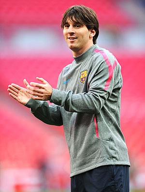 Messi no treino do Barcelona em Wembley (Foto: Getty Images)