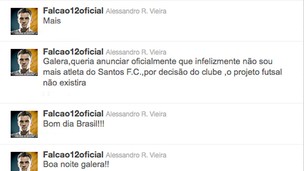Falcão anuncia saida do Santos futsal twitter detalhe (Foto: Reprodução Twitter)