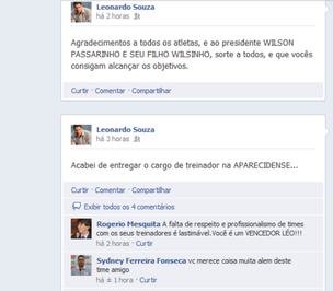 Leonardo Souza comunicou seu desligamento da Aparecidense pelo Facebook (Foto: Reprodução)