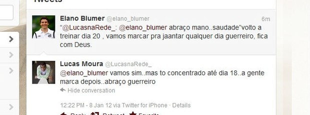 Elano, do Santos, e Lucas, do São Paulo, marcam jantar via Twitter (Foto: Reprodução / Twitter)