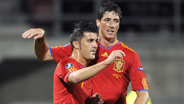 David Villa e Fernando Torres na seleção da Espanha (Foto: AFP)