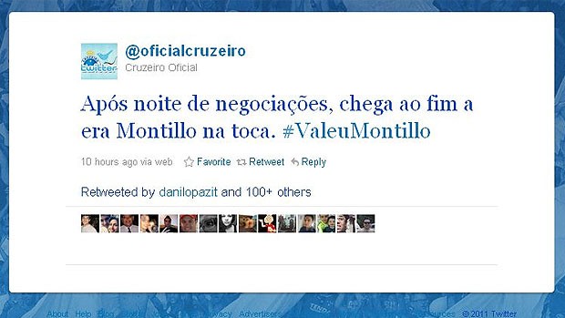 twitter Cruzeiro Montillo (Foto: Reprodução / Twitter)