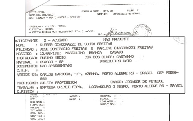 Boletim de Ocorr~encia de Kleber, do Grêmio (Foto: Reprodução)