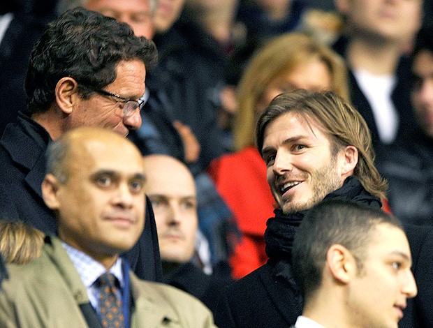 Beckham e Fabio Capello em partida na Inglaterra