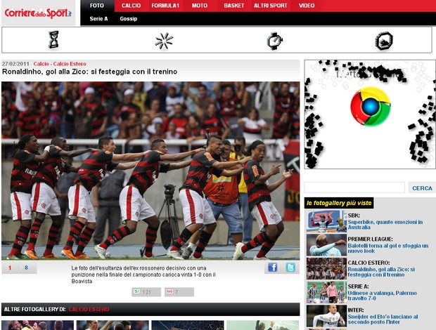Reprodução corriere dello sport ronaldinho gaucho campeão flamengo (Foto: Reprodução Corriere dello Sport)