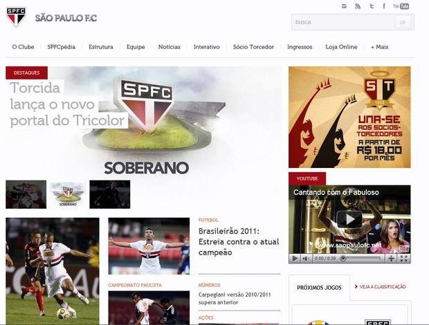 Capa do site oficial do SPFC (Foto: Divulgação)