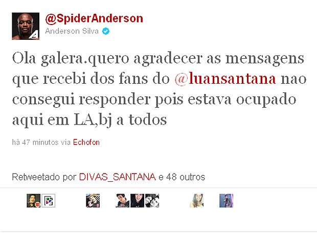 twitter Anderson Silva agradecimento (Foto: Reprodução / Twitter)