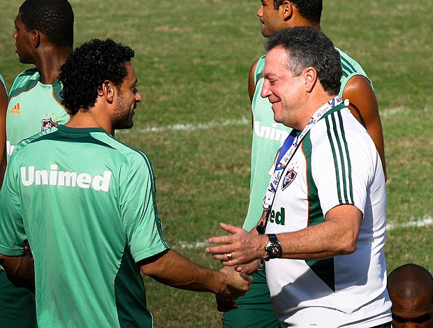 Fred e Abel Braga no treino do Fluminense (Foto: Photocâmera )