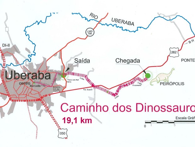 Caminho dos Dinossauros - Mapa (Foto: Divulgação / UFTM)