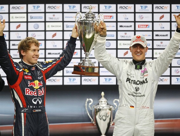 Sebastian Vettel Michael Schumacher Corrida dos Campeões Copa das Nações (Foto: Reuters)