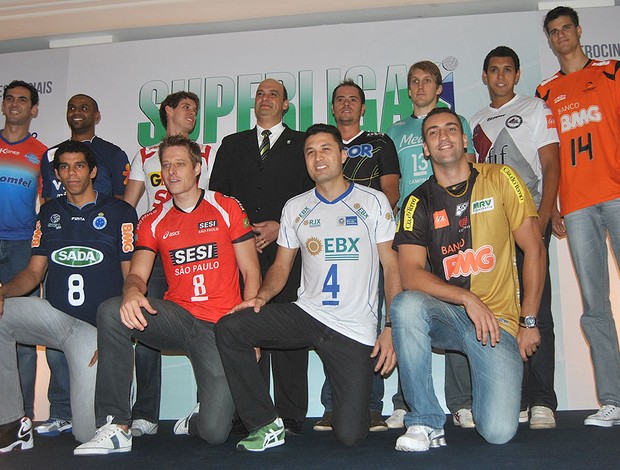 Lançamento Superliga masculina, Jogadores na apresentação (Foto: João Gabriel Rodrigues / Globoesporte.com)