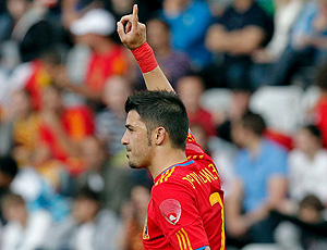 David Villa comemora gol da Espanha em amistoso