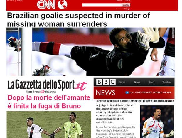 Bruno, notícia de sua prisão sai em jornais internacionais