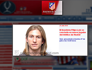 Filipe Luis apresentado site Atlético de Madrid