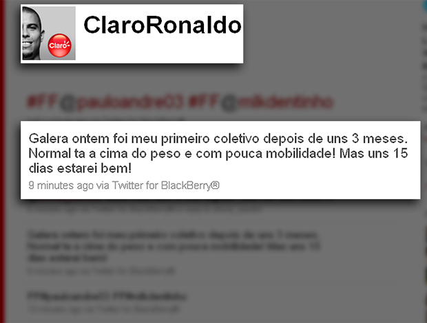Twitter Ronaldo Corinthians - acima do peso