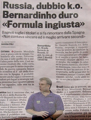 Técnico da seleção de vôlei, Bernardinho vira editorial em jornal italiano