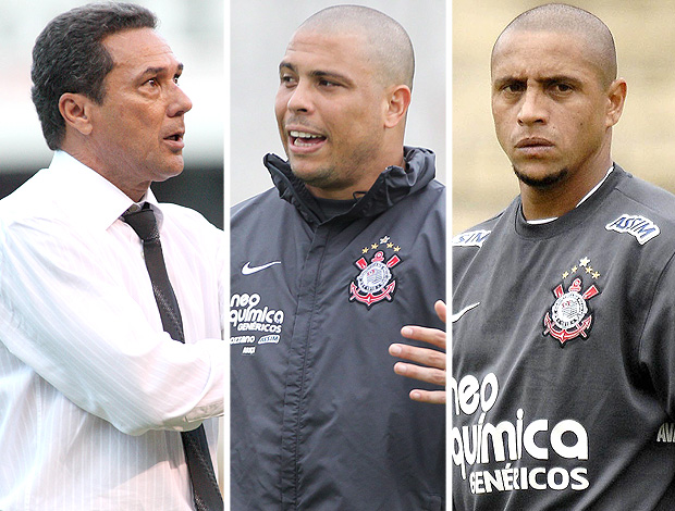 Montagem - Luxemburgo do Flamengo e Ronaldo e Roberto Carlos do Corinthians