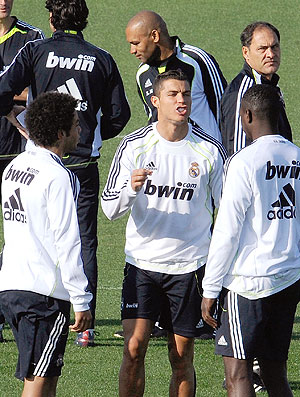 Cristiano Ronaldo e Marcelo no treino do Real Madrid