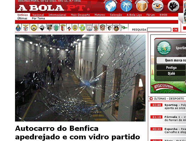 Ônibus do Benfica é apedrejado por torcedores do Porto