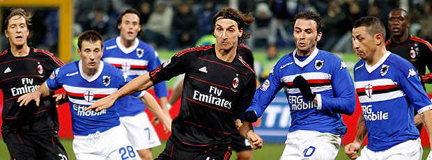 Ibrahimovic na partida do Milan contra o Sampdoria