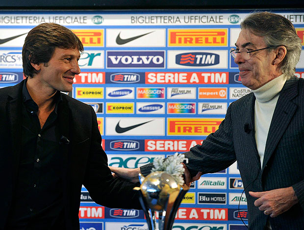 Leonardo e Massimo Moratti  na apresentação no Inter de Milão