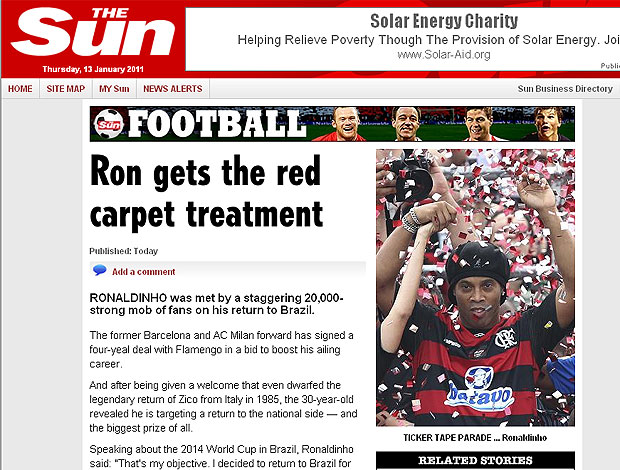 Ronaldinho reprodução jornal The Sun