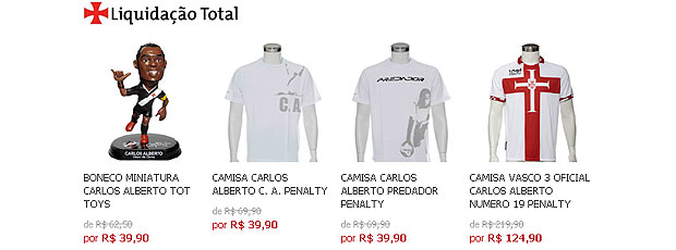 produtos do Carlos Alberto em liquidação no Vasco (Foto: Reprodução / Site Oficial)