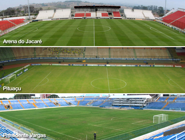 estádios Arena do Jacaré, Pituaçu e Presidente Vargas (Foto: Montagem sobre foto de Divulgação)