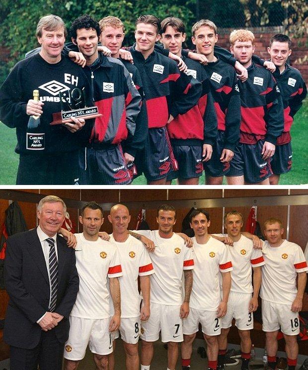 jogadores manchester united antes e depois Alex ferguson giggs butt beckham neville scholes (Foto: divulgação / Site Oficial do Manchester United)
