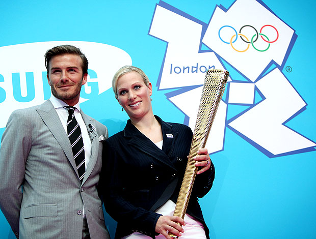 Zara Phillips e David Beckham durante evento das Olimpíadas 2012  (Foto: Getty Images)