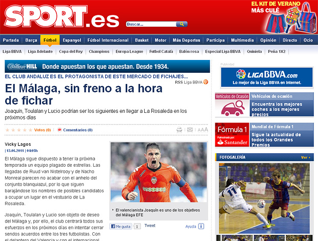reprodução sport.es - Malaga abre o cofre para contratações (Foto: Reprodução site sport.es)