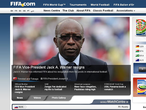 Jack Warner renuncia cargos na Fifa e Concacaf (Foto: fifa.com)