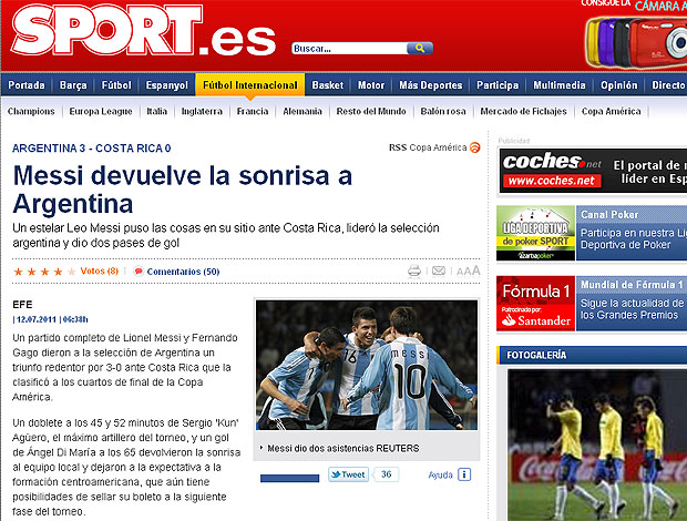 Messi jornal jogo Argentina reprodução (Foto: Reprodução / Sport.es)