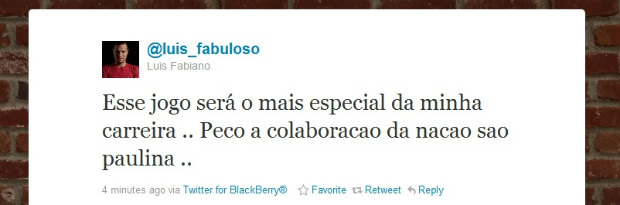 No Twitter, Luis Fabiano se mostra ansioso por estreia (Foto: Reprodução / Twitter)