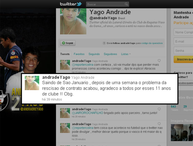 yago andrade twitter vasco (Foto: Reprodução/Twitter)