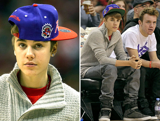 Justin Bieber assistindo a partida do Raptors da NBA (Foto: EFE)