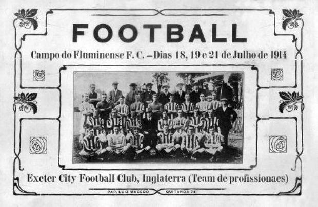 Cartaz da partida Brasil x Exeter, em 1914 (Foto: Livro oficial da CBF)