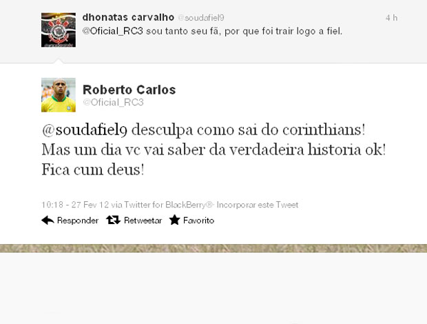 Roberto Carlos twitter resposta Corinthians (Foto: Reprodução / Twitter)