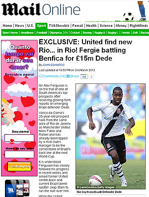 Dedé Manchester United reprodução Mail Online (Foto: Reprodução / Mail Online)