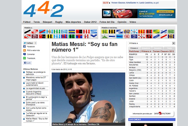 Matías Messi, irmão de Lionel tatua rosto do camisa 10 do Barça (Foto: Reprodução Perfil.com)