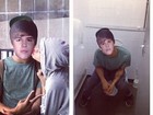 Rihanna brinca com 'clone' de Justin Bieber no banheiro 